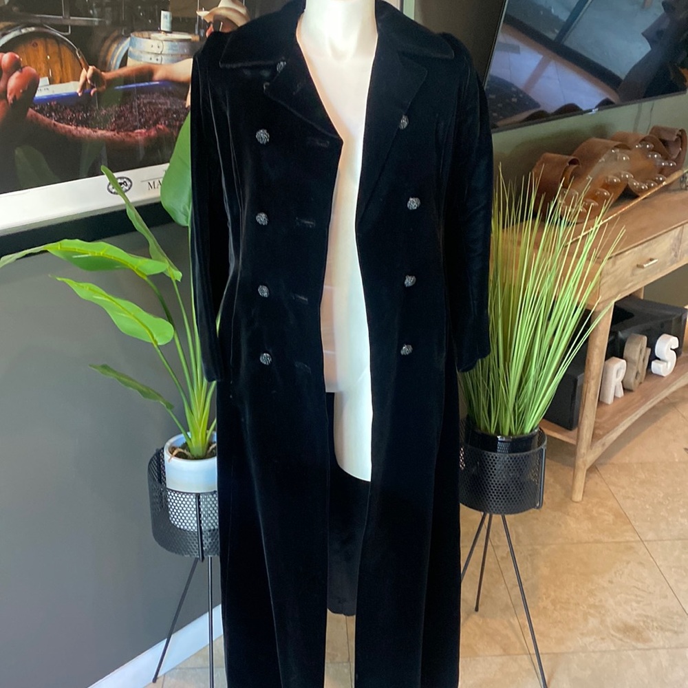 The Carriage House Double Breasted Black Velvet Fully Lined Floor Length Jacket